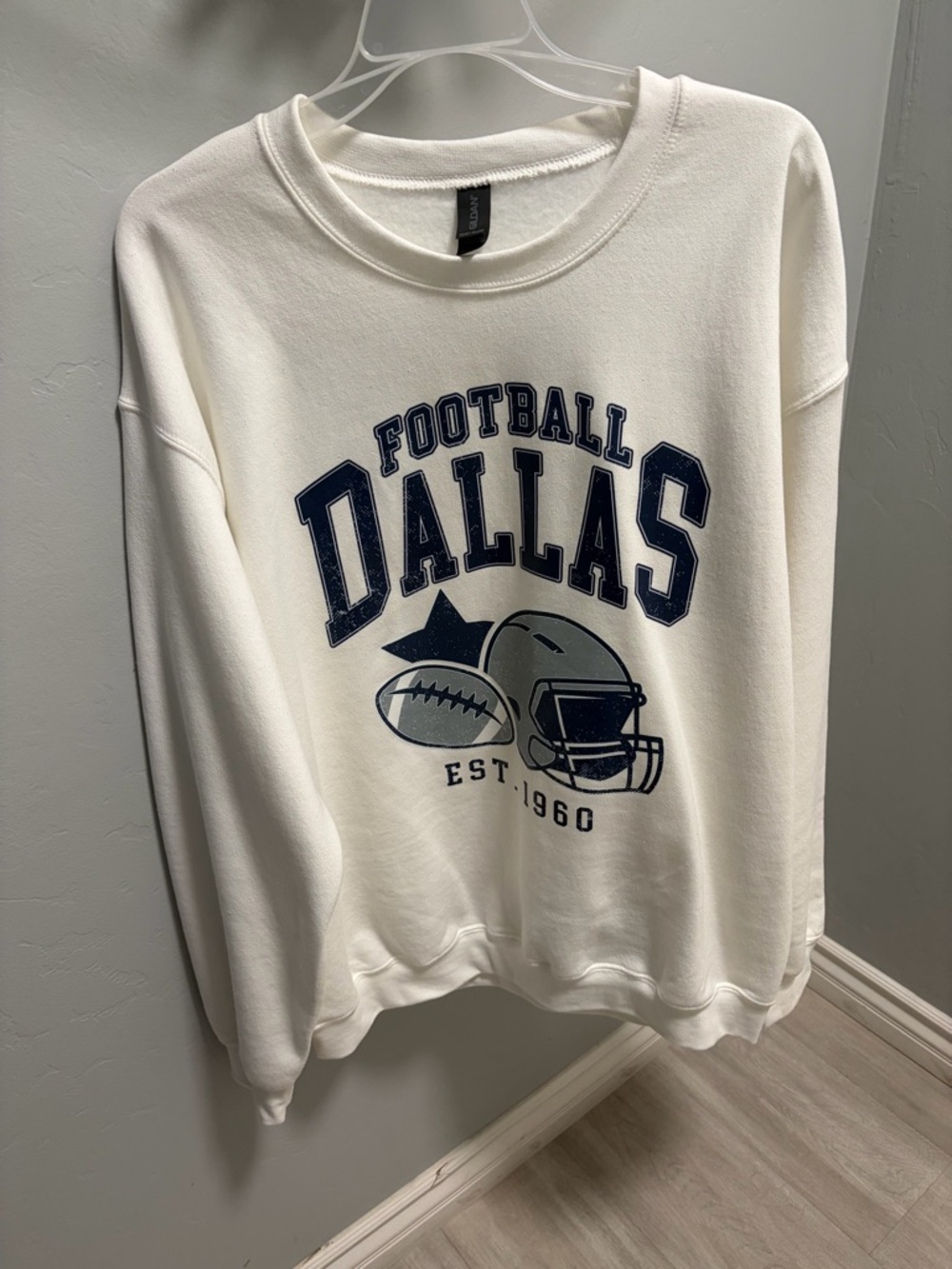 Dallas White Sweatshirt with Navy Football Graphic